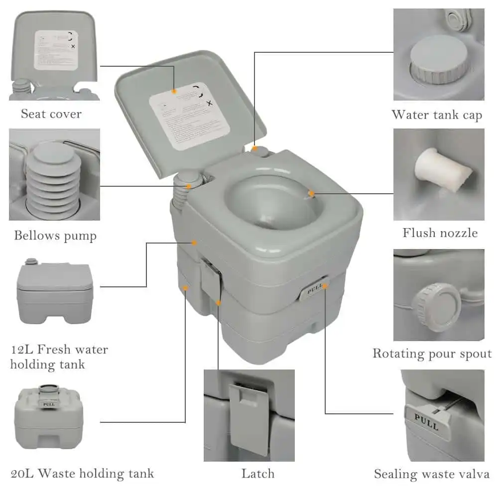 Zimtown Portable Toilet 5.3-Gallon Camping Potty