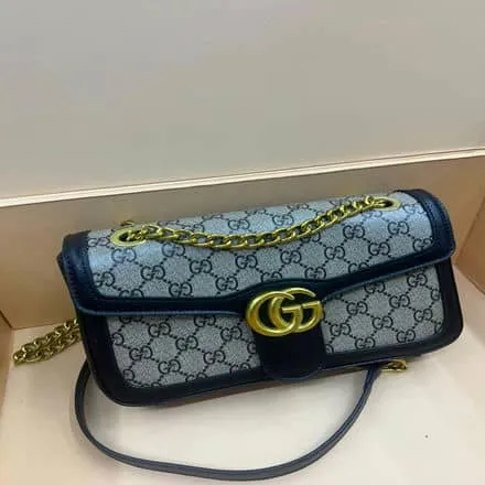 Gucci GG Marmont Canvas Diagonal Azalea Flap Blue Small Shou...