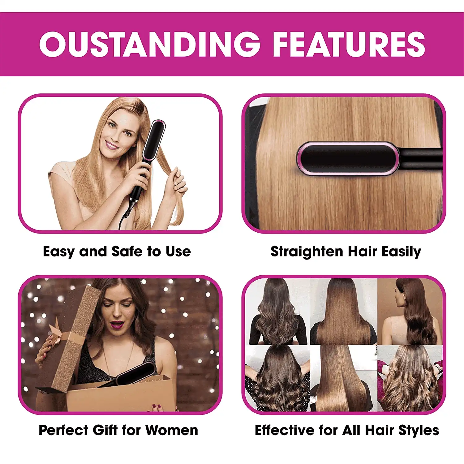Electric Hair-Straightening Brush For Women