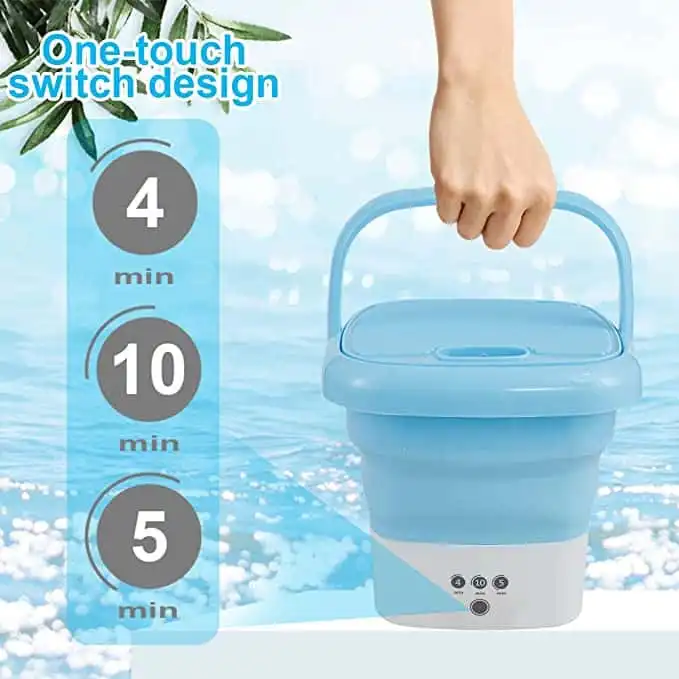 Protoiya Portable Mini Folding Clothes Washer, Automatic Portable Washer with Drain Basket  Touch Screen and Timer for Underwear, Sock, Baby Clothes, Travel, Camping, RV, Dorm, Apartment(Blue)
