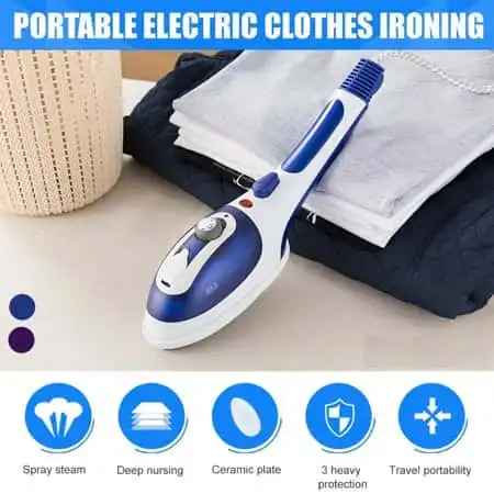 Portable Steam Iron and Handheld Steamer, 2-in-1 steamer that removes wrinkles, dries & iron clothes.