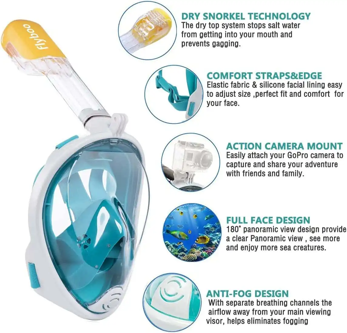 BLUUXIN Diving Mask Snorkeling Mask Full Face Mask,180 Degree View Panoramic Full Face Design