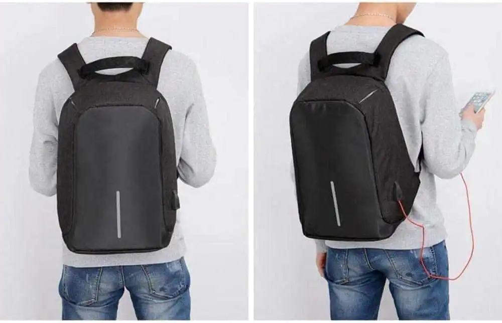 Anti-Theft Backpack with USB Charging Port - Black