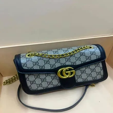 Gucci GG Marmont Canvas Diagonal Azalea Flap Blue Small Shoulder Bag